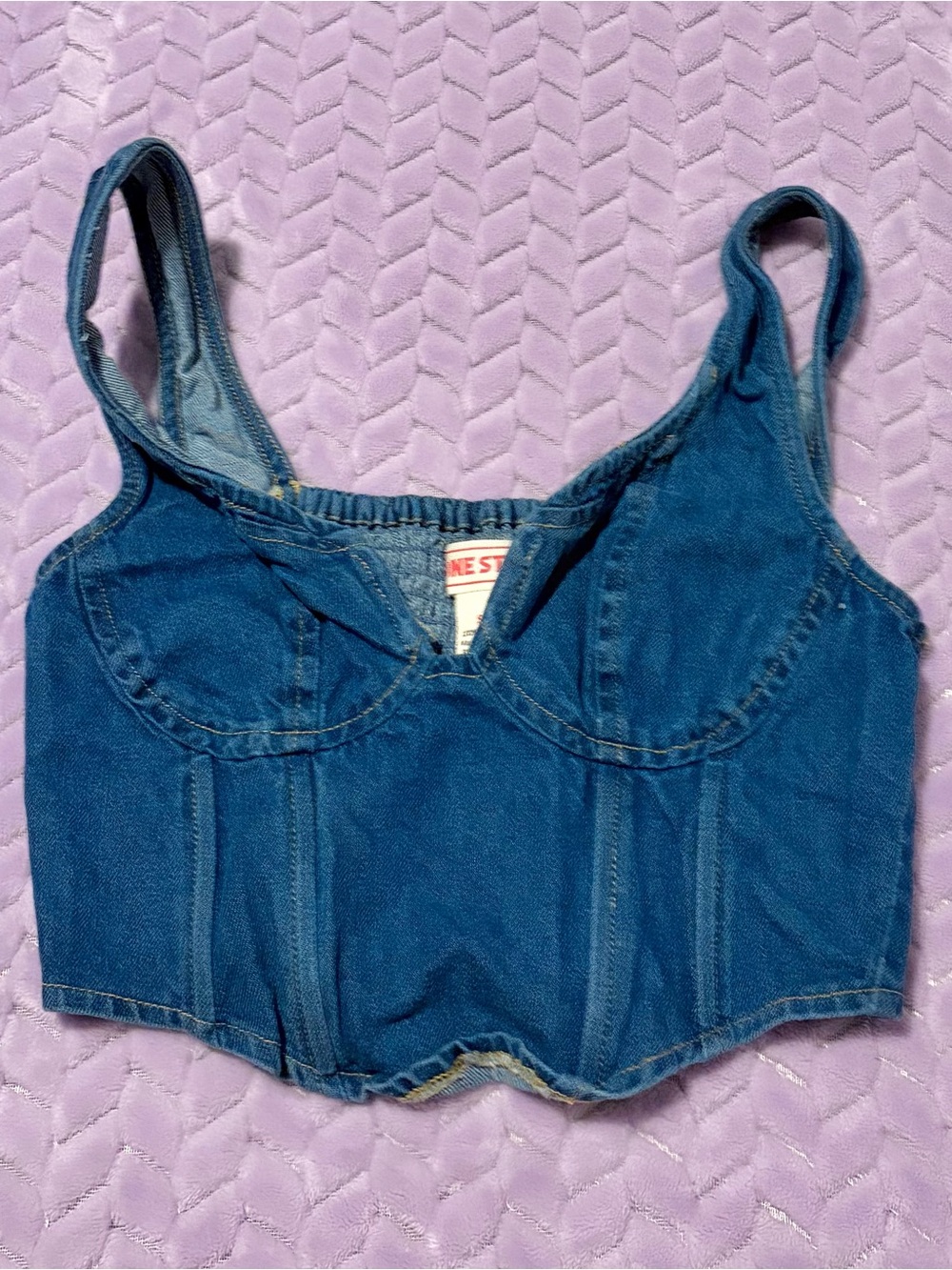 Lone Star Structured Blue Denim Corset-Style Crop Top